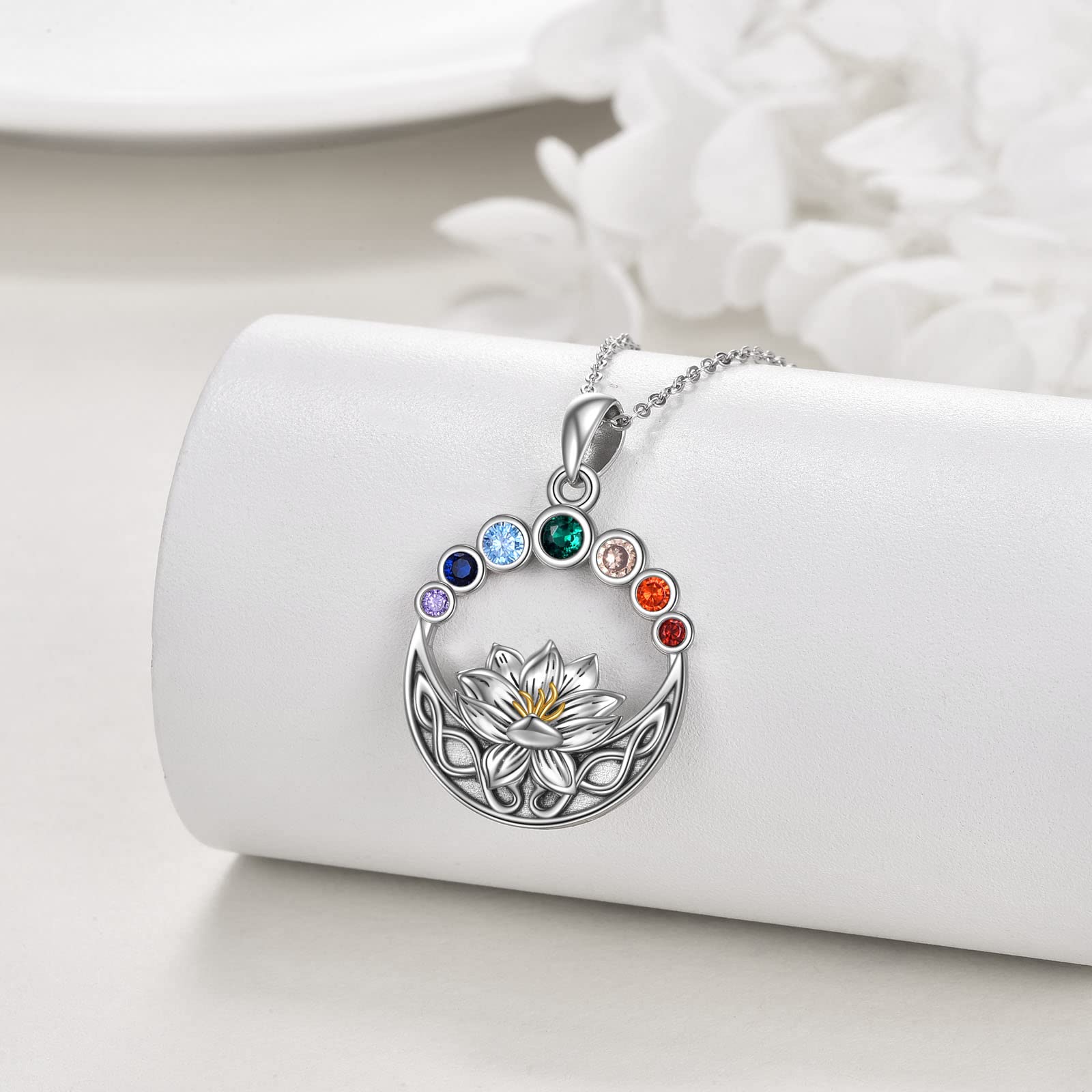 Axeluna Chakra-Halskette, Sterlingsilber, Lotusblüte, keltischer Knoten, Anhänger, Halskette, Heilung, Yoga, Schmuck, Geburtstag, Weihnachten, Geschenke für Frauen, Mutter, Tochter, sie