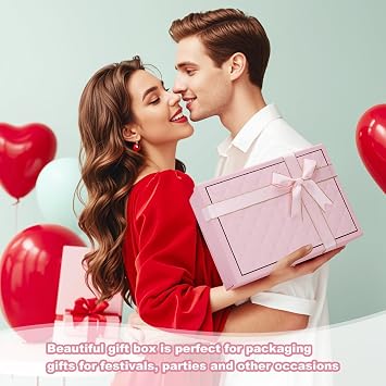 Pink Gift Box with Lid,Gift Boxes for Presents with Ribbon Bowknot Exquisite Boxes for Gifts, Empty Gift Boxes for Christmas Day,Christmas Eve, Birthday Party, Valentine's Day, Weddings (Pink)