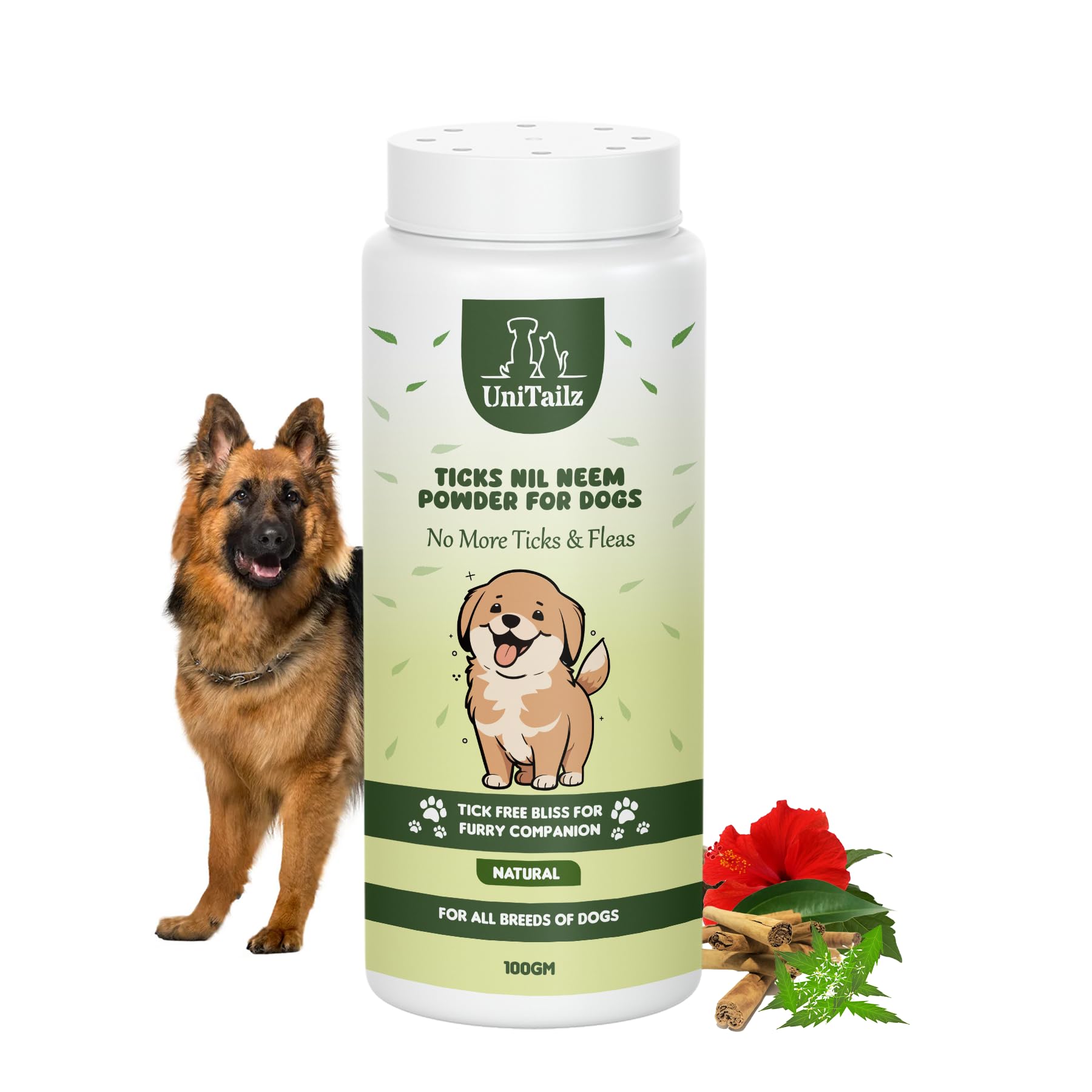Flea & Ticks Neem Dog Powder for German Shepherd_Dog & Puppy | Help in Anti-Itching, Lice, Tick & Flea Control Dogs Powder for All Puppy Breed -100gm