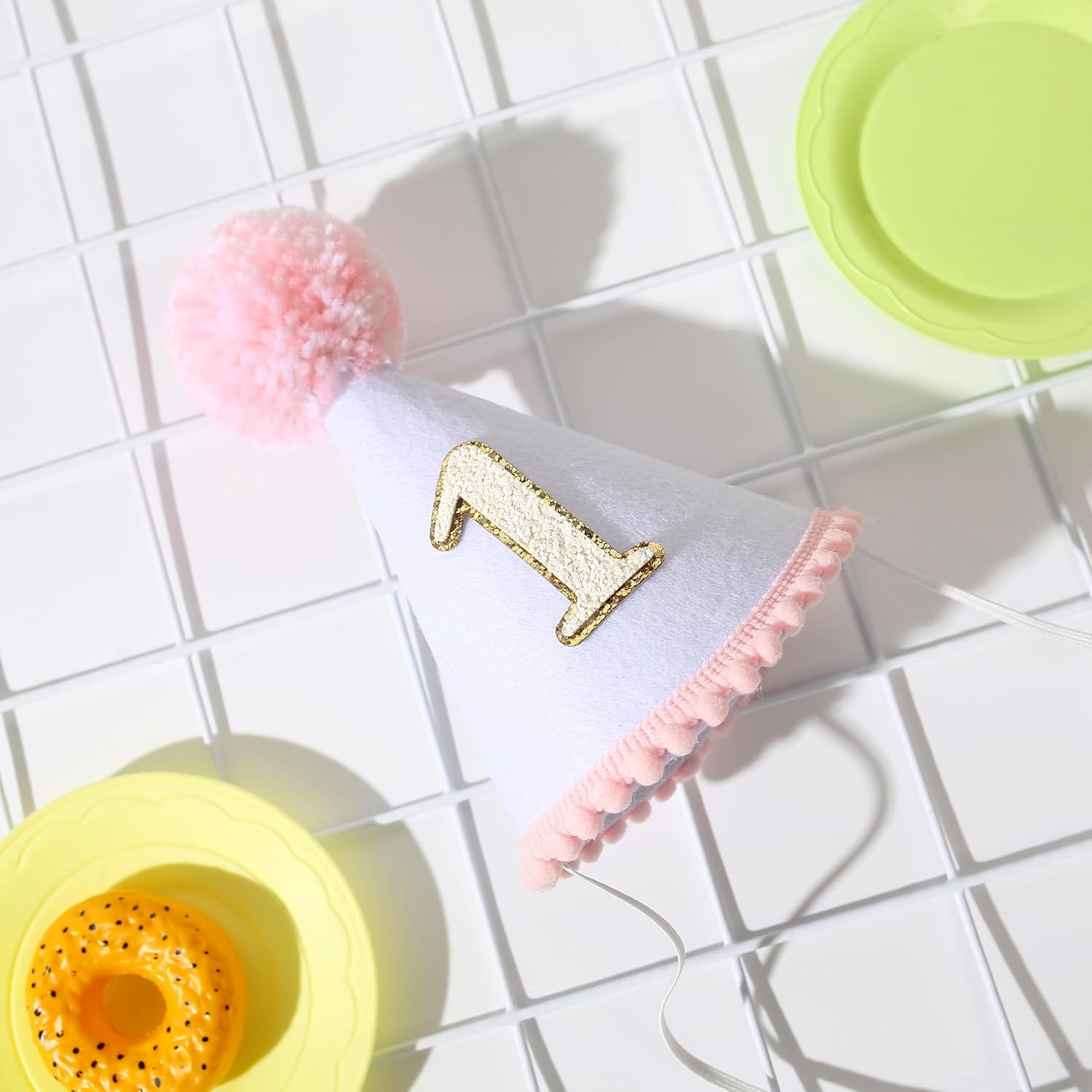 HGFC First Birthday Hat for Baby Girls - Glitter Hat with Pink Pom Topper, Cake Smash Photo Prop for 1st Birthday - Image 8