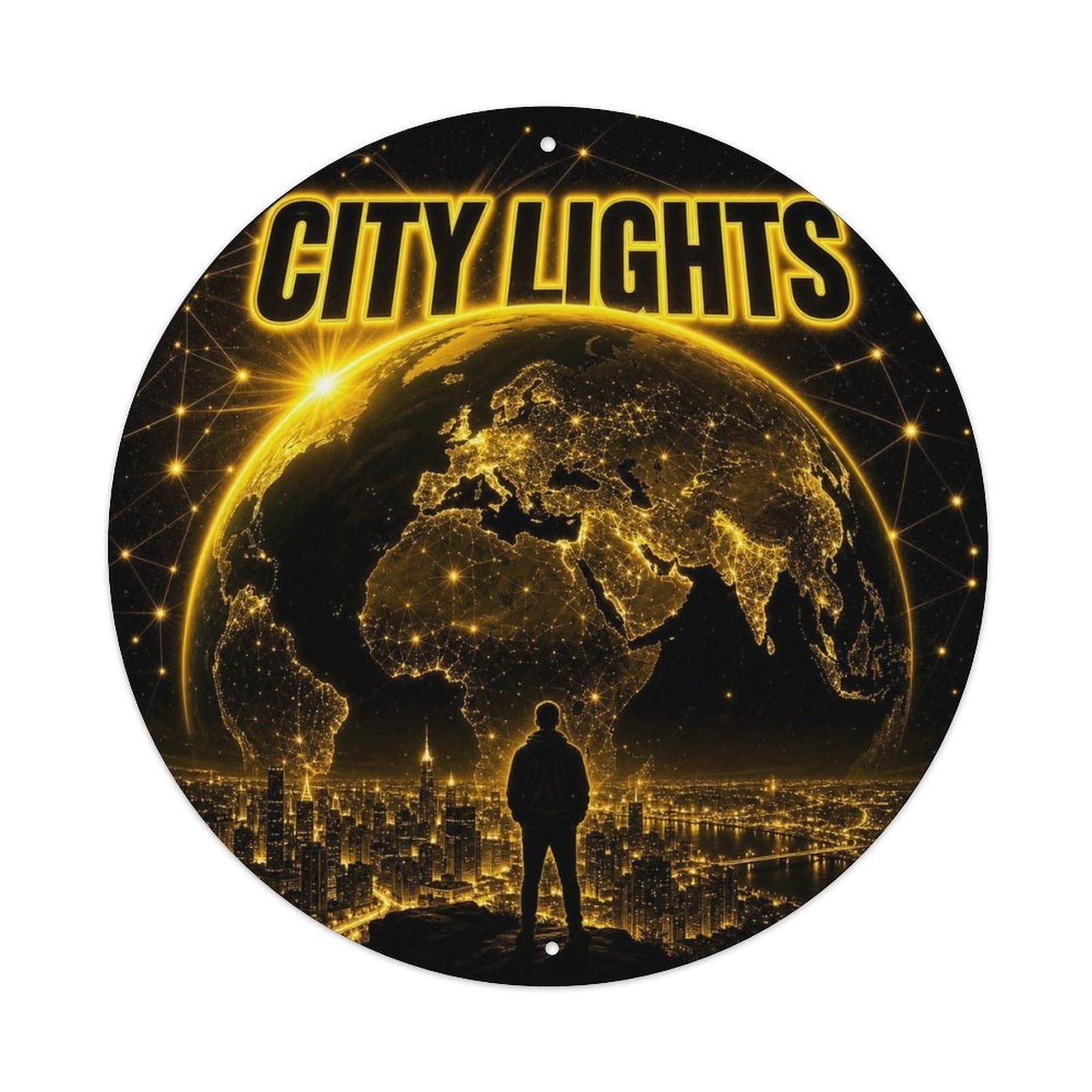 Astronomy Starscape Earth City Lights Celestial Metal Tin Sign