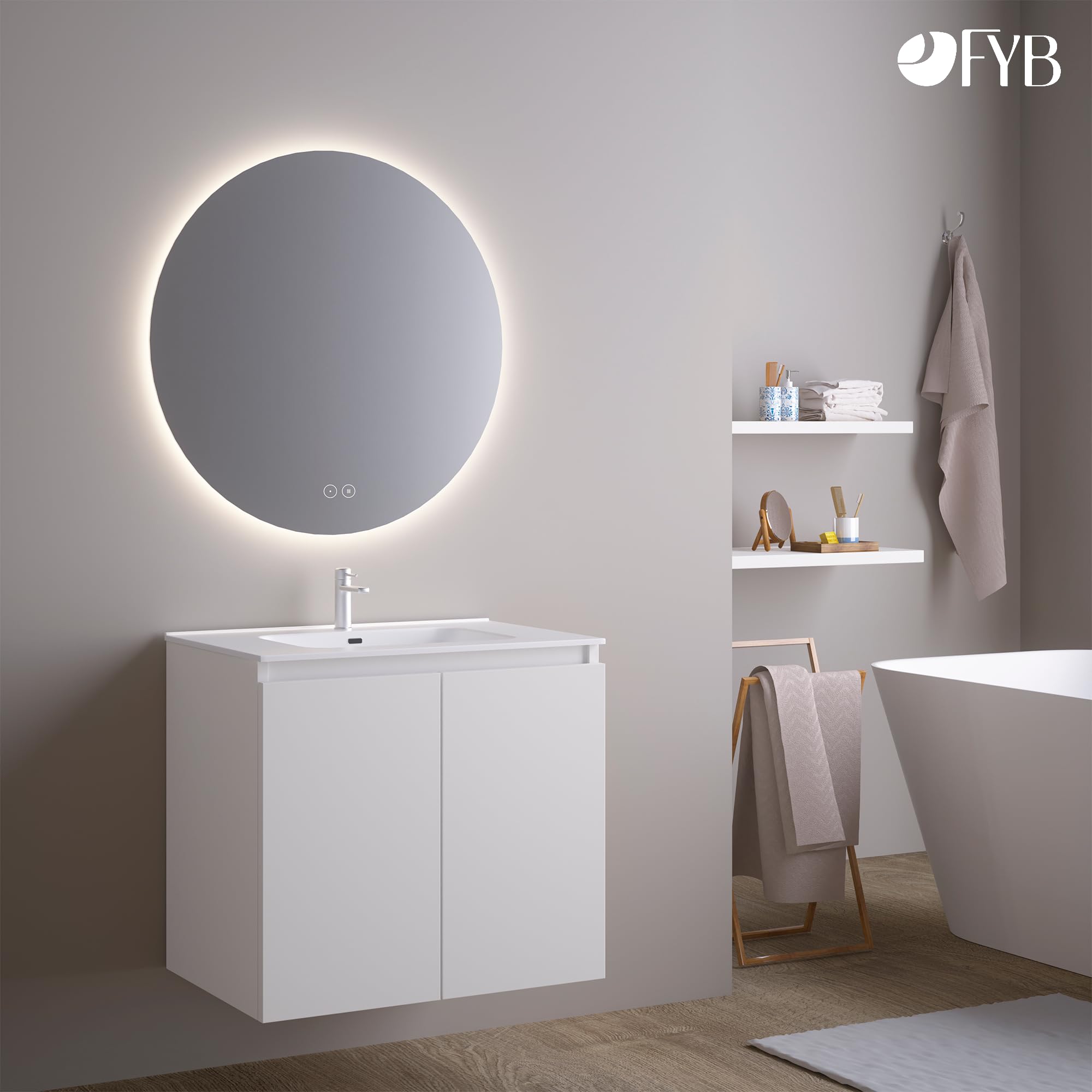 Espejo de Baño Redondo Ø80 cm con Luz LED Regulable, Antivaho, Interruptor Táctil