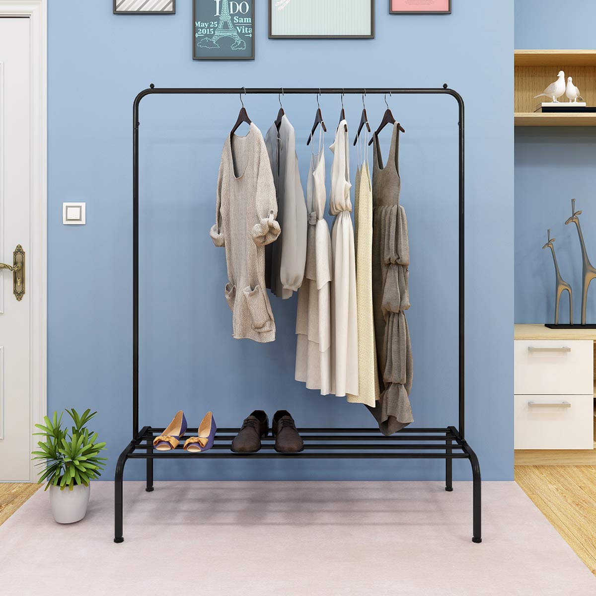 HOMERECOMMEND Clothes Garment Rack Drying Hanging Rail Stand for Bedroom Home Kitchen Shoes Toys Hats Storage (120x46x165 cm, Black)