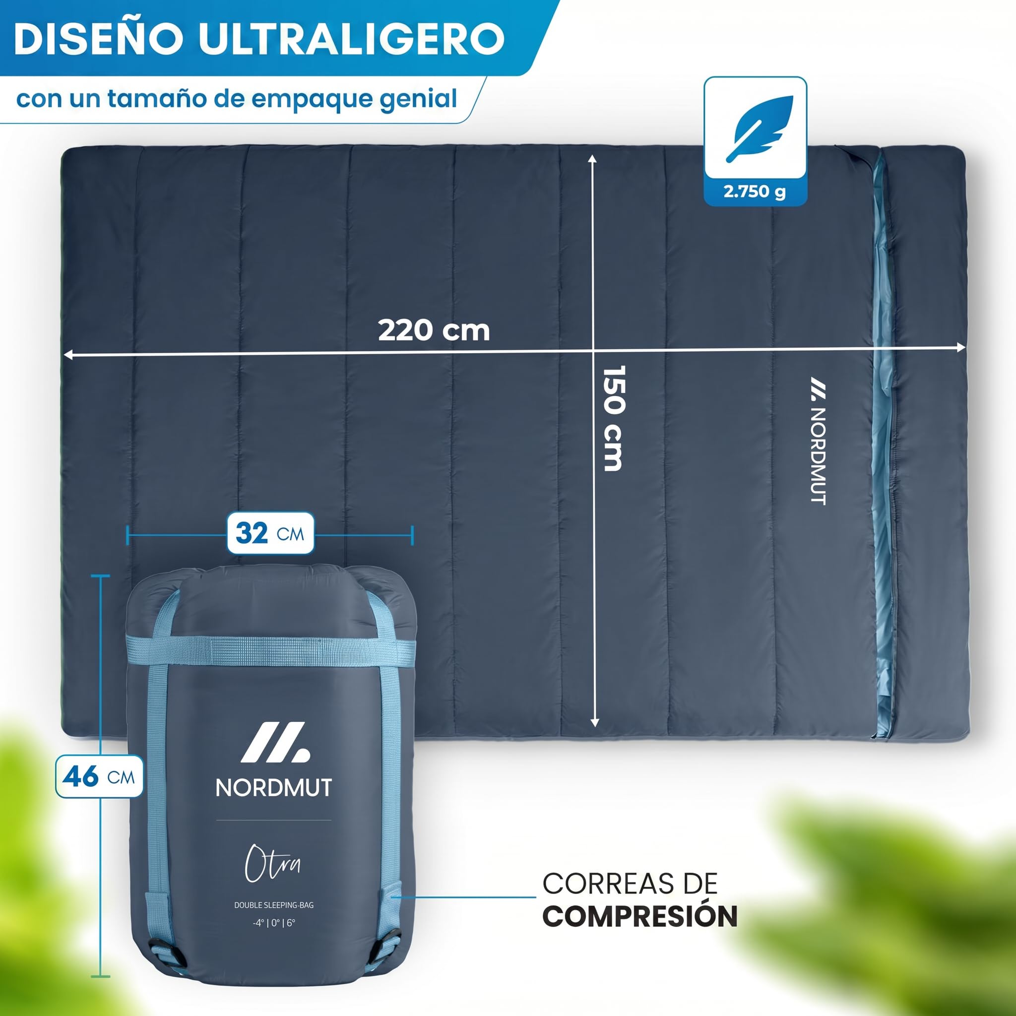 NORDMUT® Saco de Dormir Doble XXL con Cremallera YKK Premium de Doble dirección – Saco de Dormir Acogedor 2 Personas Extra Ancho & Grande – para 2 Personas con Aislamiento óptimo