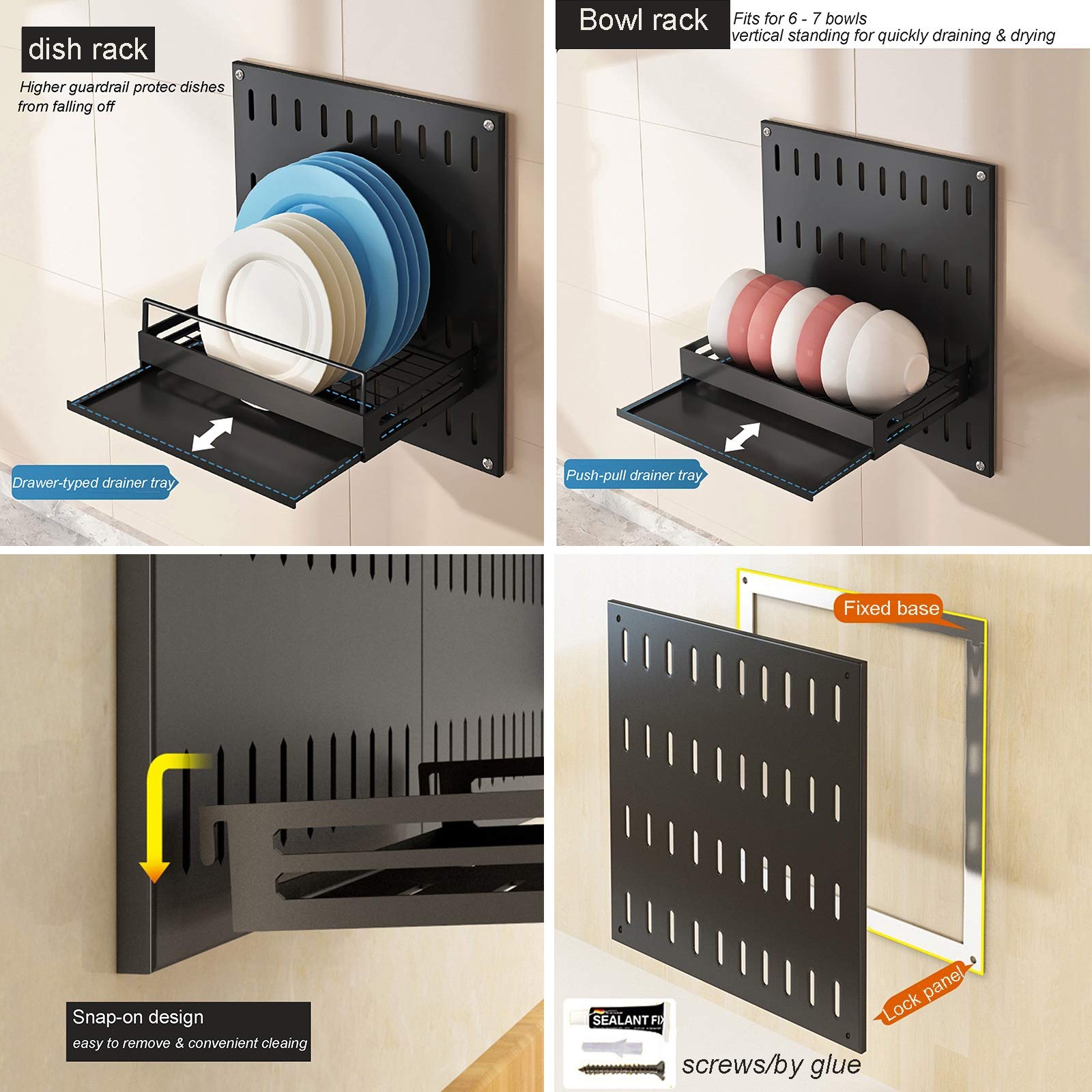 Escurridor de Platos de Pared para Colgar en Paneles Traseros, Estante para Especias a presión para una fácil instalación y extracción, escurridor de Platos de Acero INOX,