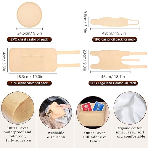 Miniatura 6 de Envoltura de aceite de ricino orgánico paquetes de compresión de ruedas para desintoxicación hepática inflamación tiroidea estreñimiento  Kit de