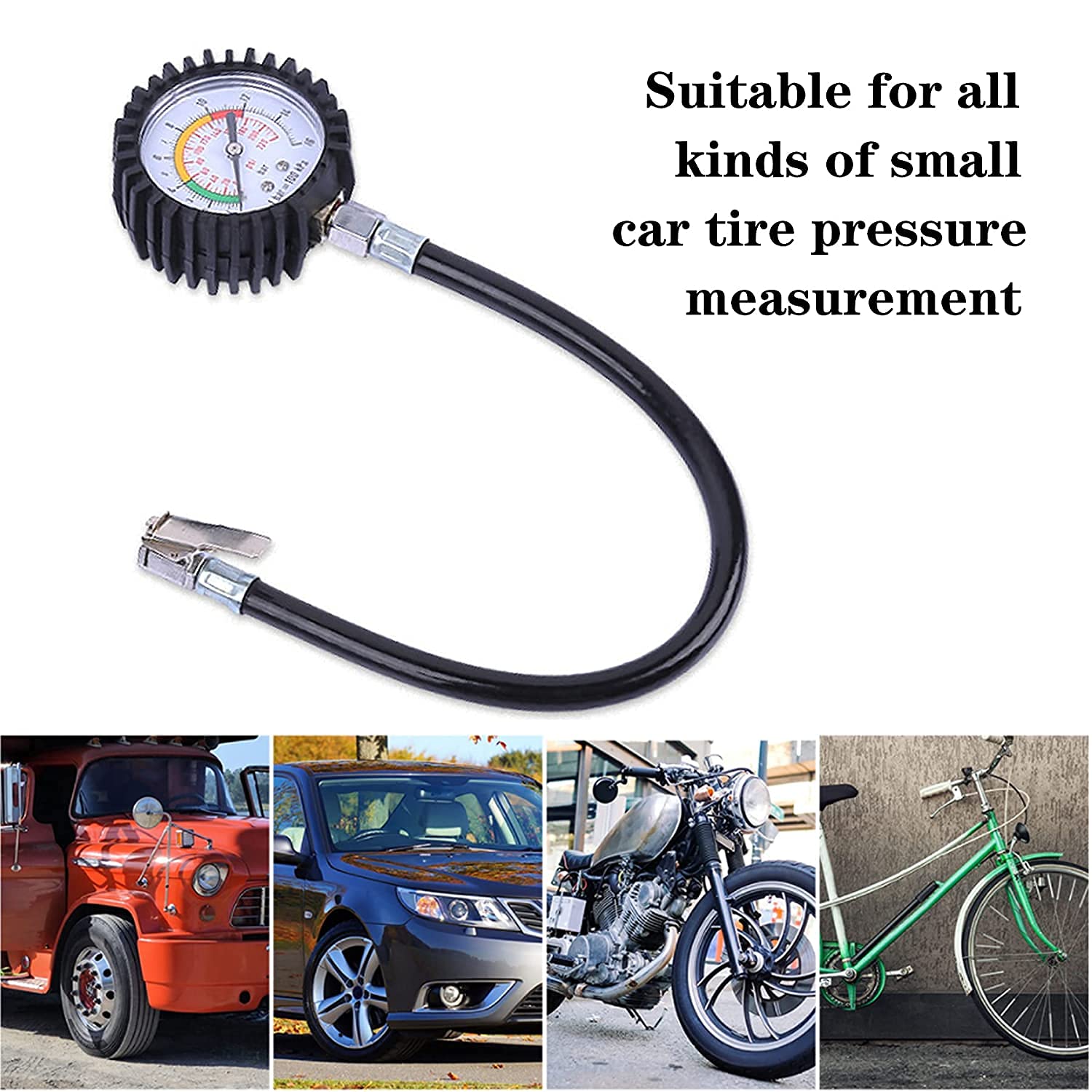 Misuratore pressione pneumatici, 16 BAR e 220 PSI, manometro pneumatici, misuratore pressione aria con tubo flessibile aria, Applica Auto Moto e Bicicletta