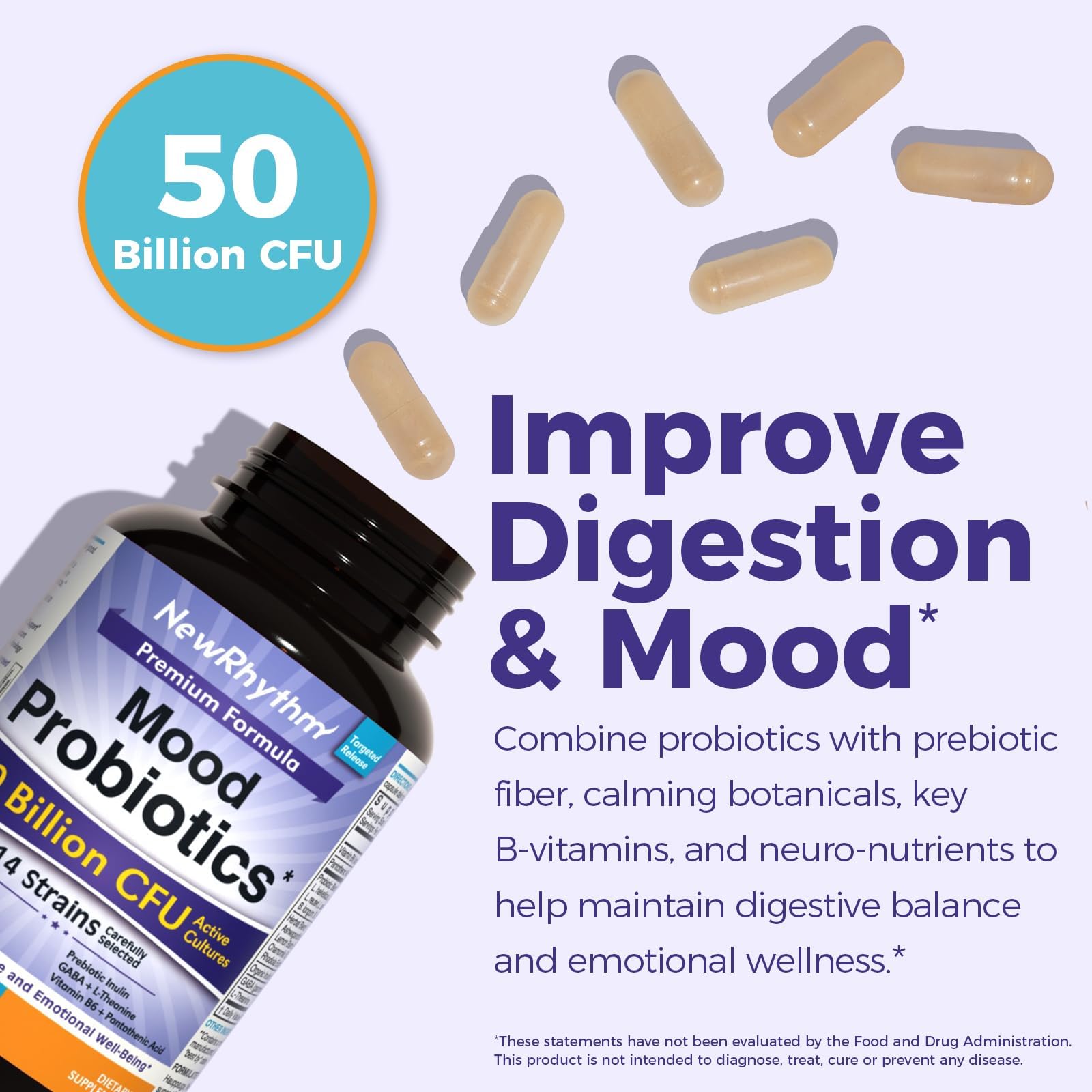 NewRhythm Mood Probiotics 50 Billion CFU, 14 Strains — Amazon image 2