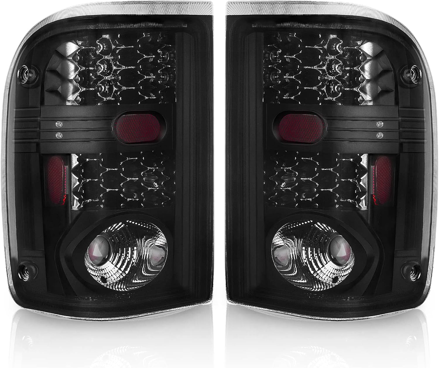 AUTOSAVER88 LED Tail Lights Compatible with Ford Ranger 2001 2002 2003 2004 2005, Tail Lamps Black Smoke Replacement Assembly Left + Right Pair