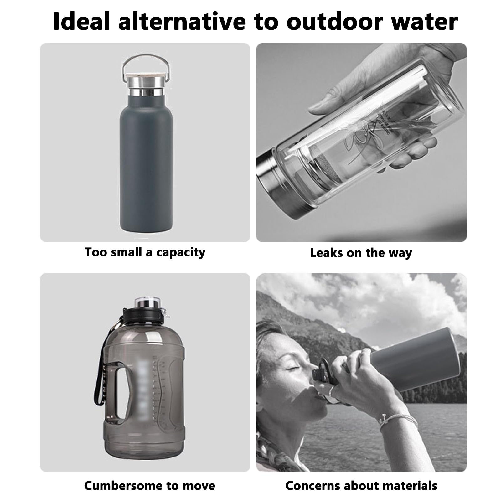 2L Bolsa de Agua Portátil, sin BPA, antibacteriana, con Doble Cierre de Agua y Manguera de hidratación Resistente, Mochila, Senderismo, Actividades al Aire Libre y Deportes