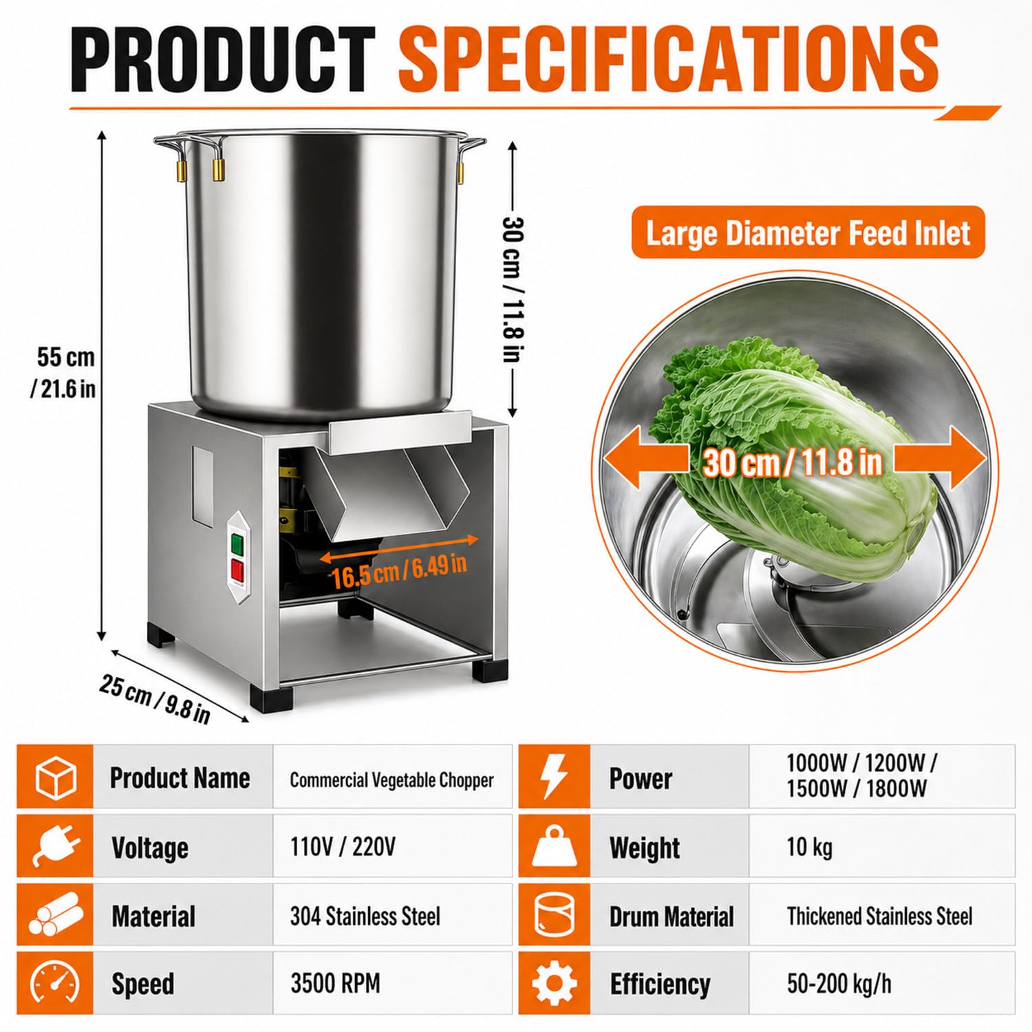 Tritatutto Pollame Trituratore Allevamento 1800W 3500 Giri/Min 30 Cm 4 Lame Ricambio 50-200 Kg/Ora