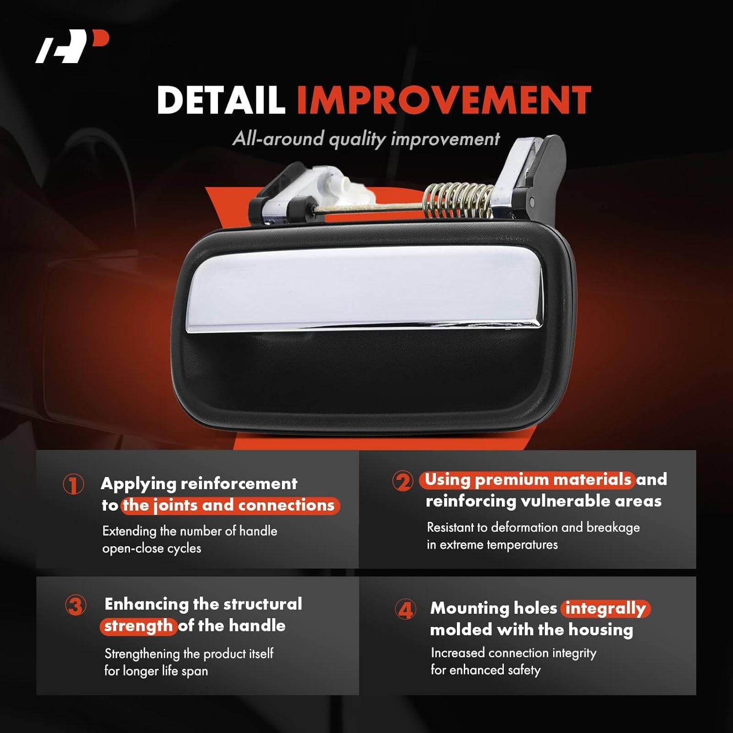 A-Premium Rear Right Passenger Side Exterior Door Handle Compatible with Toyota Tacoma 2001 2002 2003 2004 Crew Cab Pickup, Black Housing with Chrome Lever, Replace# 69230-35070