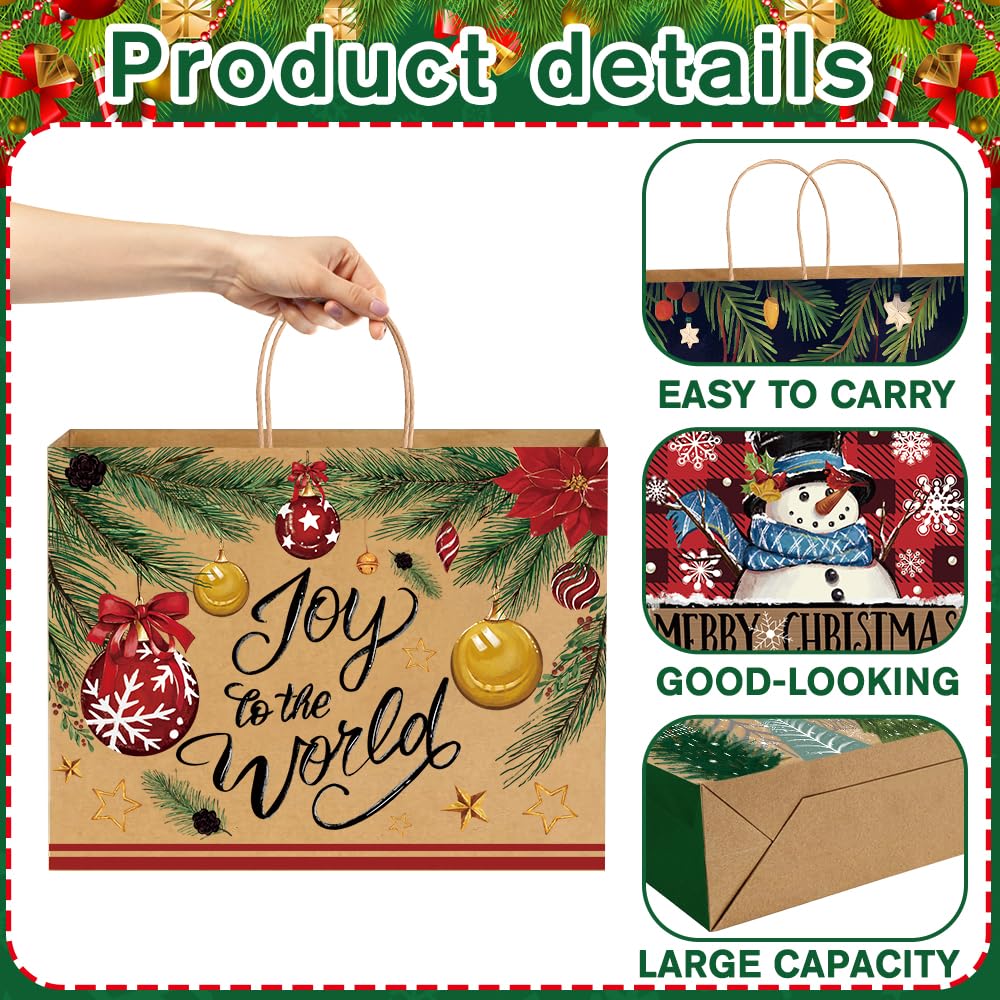 DULEFUN 12 extra große Weihnachts-Geschenktüten, Kraftpapiertüten zum Verpacken von Weihnachtsgeschenken, Partygeschenken