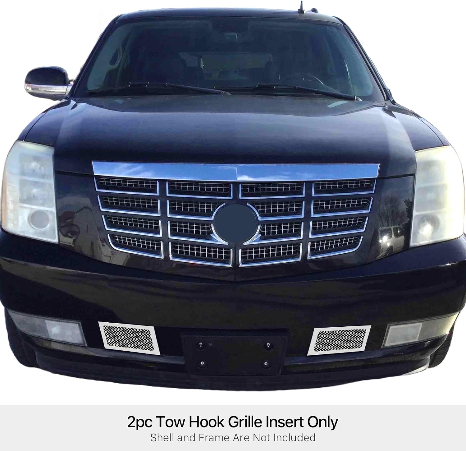 APS Compatible with Cadillac Escalade 2007-2014 Tow Hook Stainless Steel Chrome Mesh Front Grill Grille Insert S18-T28467A