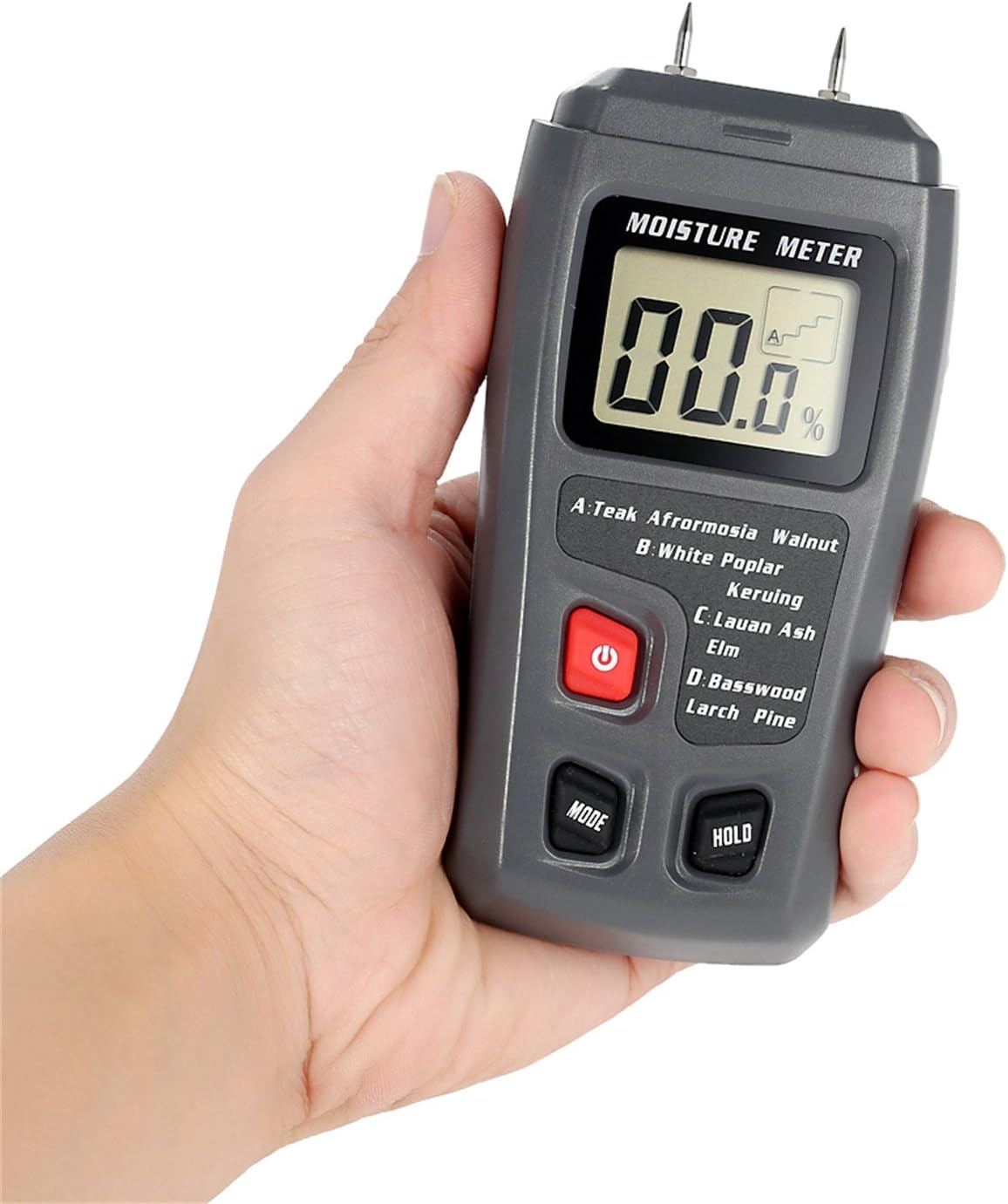 Bside EMT01 Digital Wood Moisture Meter measuring moisture in a piece of wood