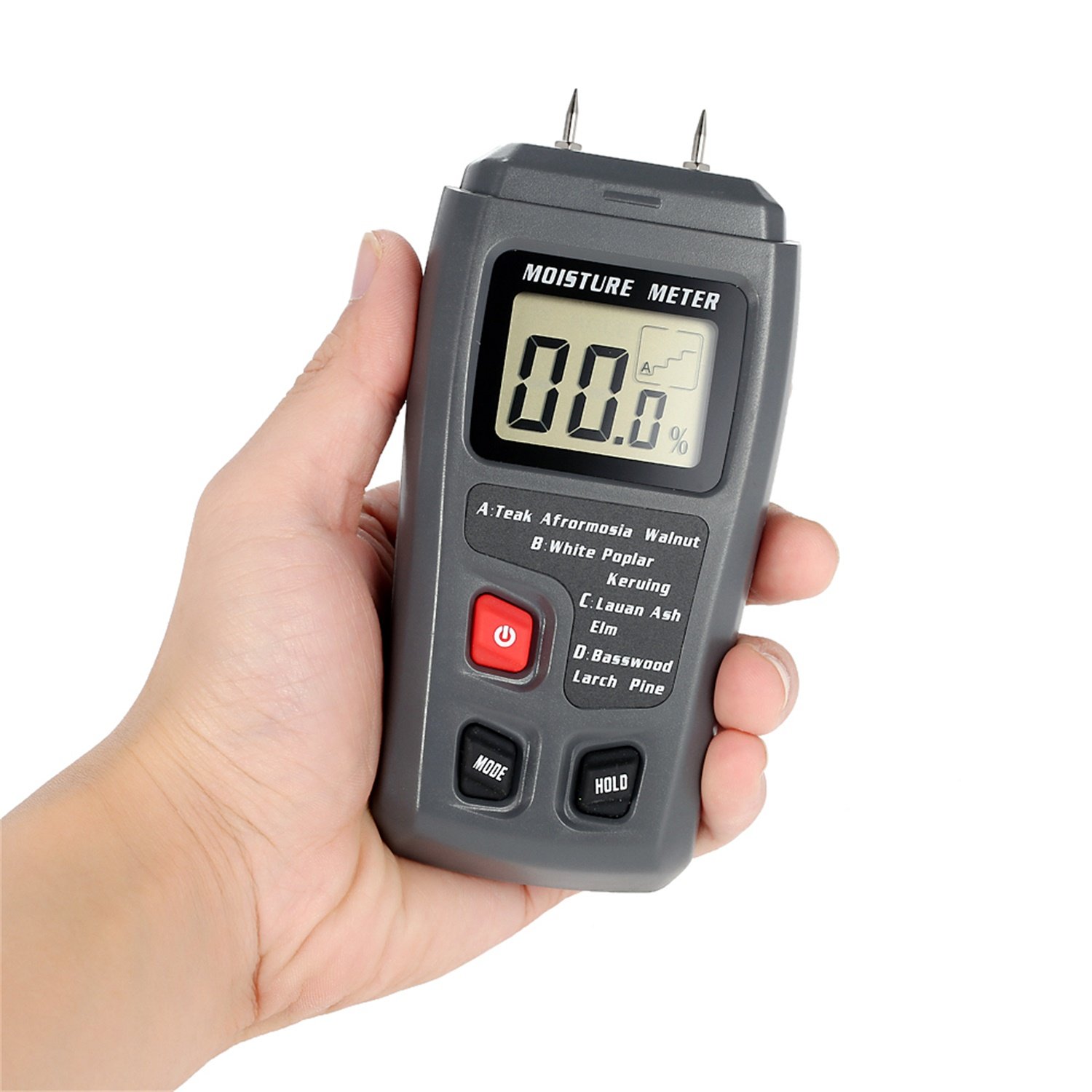 BSIDE Digital Wood Plastic Moisture Meter Handheld 2 Pins Timber Lumber Damp Humidity Detector Tester with Large LCD Display (Black) 4