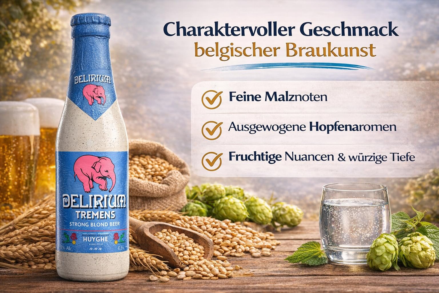 Delirium Tremens Belgisches Starkbier 24 Flaschen 0,33l 9% Vol. Premium Bierspezialität aus Belgien Porzellanflasche Craft Bier Geschenkset Belgische Braukunst