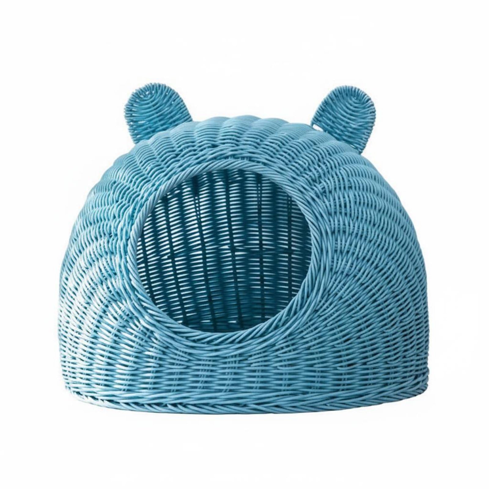 Panier tressé pour chat bleu ciel - Niche lavable et stable pour chaton en plastique