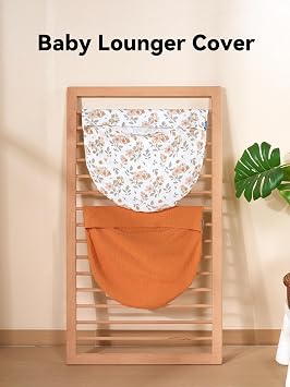 TILLYOU Muslin Baby Lounger Cover, 100% Cotton Newborn Lounger Cover, 2 Pack Baby Nest Slipcover for Boys Girls, Cover Only, Yellow Flower