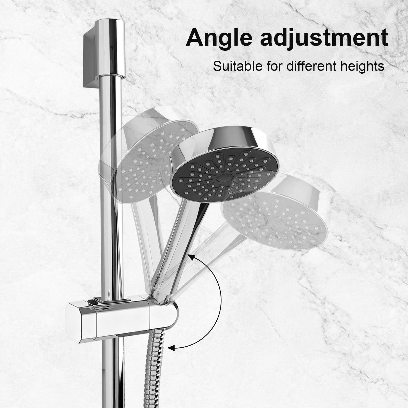 DRELD Verstelbare douchebeugel - Geen verwijdering van douchestang douchestanghouder met vier maten slip-on liftstangbevestigingen - ideaal voor elke rail rechthoekige doucherails (18 x 30, 22 x 22