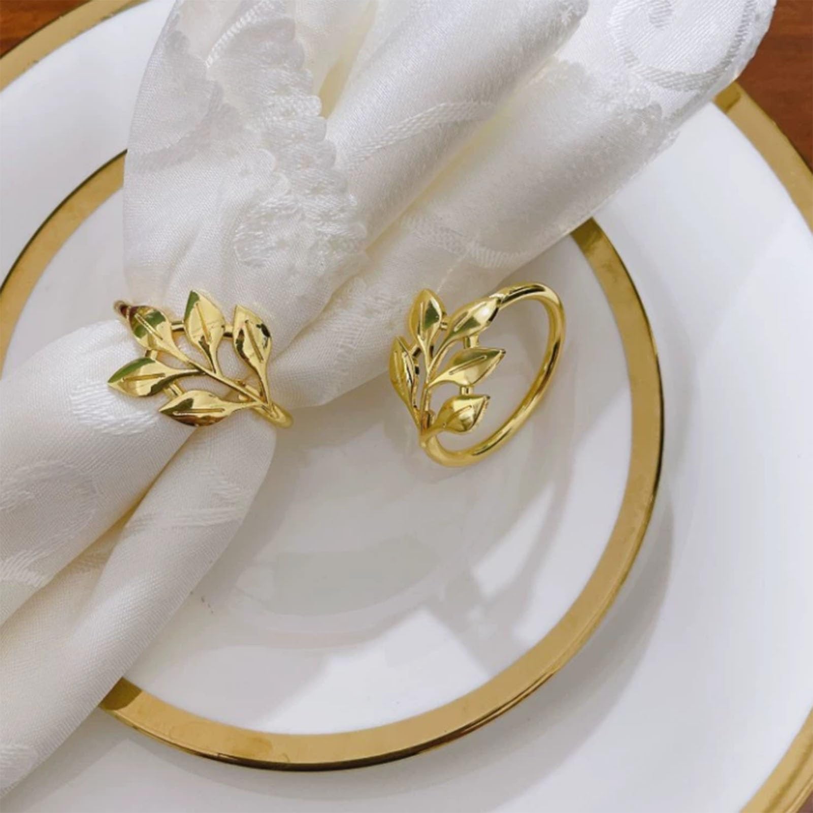 Lot de 300 Ronds de Serviette en métal doré en Forme de Feuille, pour Tables Formelles et décontractées, Mariages, Noël et fêtes(B)
