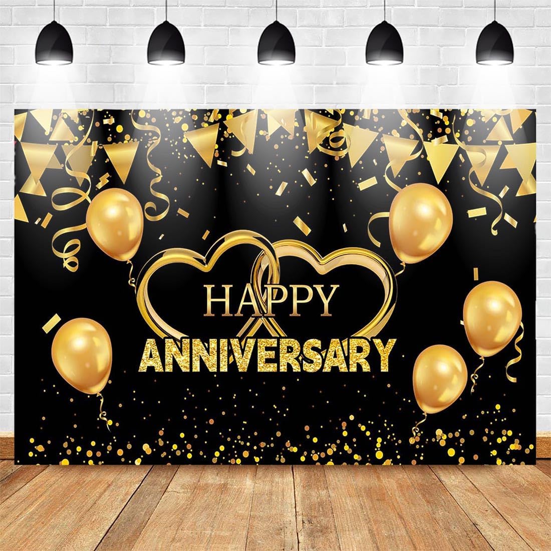 Avezano 7x5 Happy Anniversary Backdrop Anniversary Party Backdrop Glitter Gold Heart Photography Background Wedding Anniversary Bridal Shower Party Banner Decorations