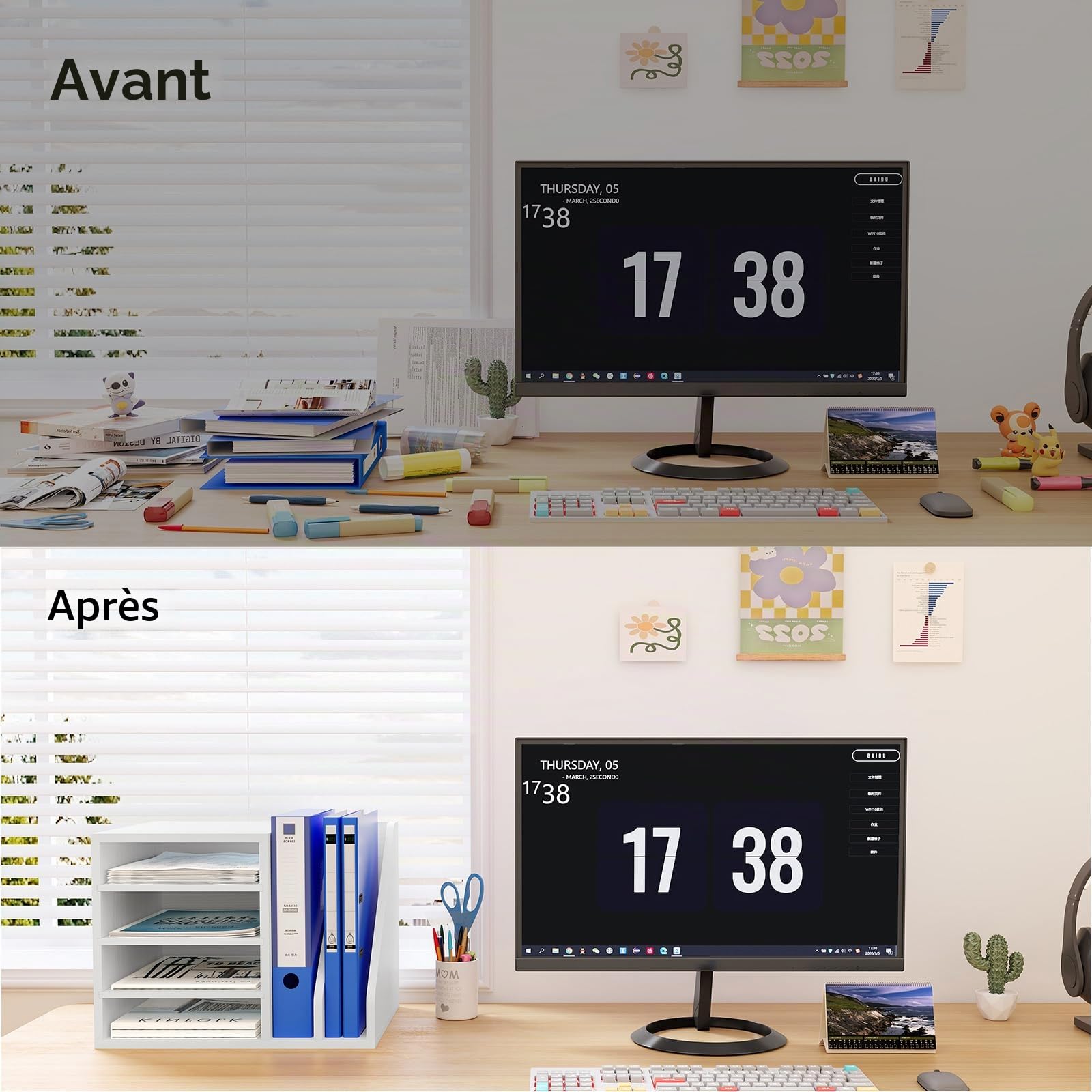 EasyPAG 6 Compartiments Bois Corbeilles à Courrier A4 Banette de Rangement Bureau Porte Revue Organisateur de Magazine Range Document Bannette Papier,Blanc