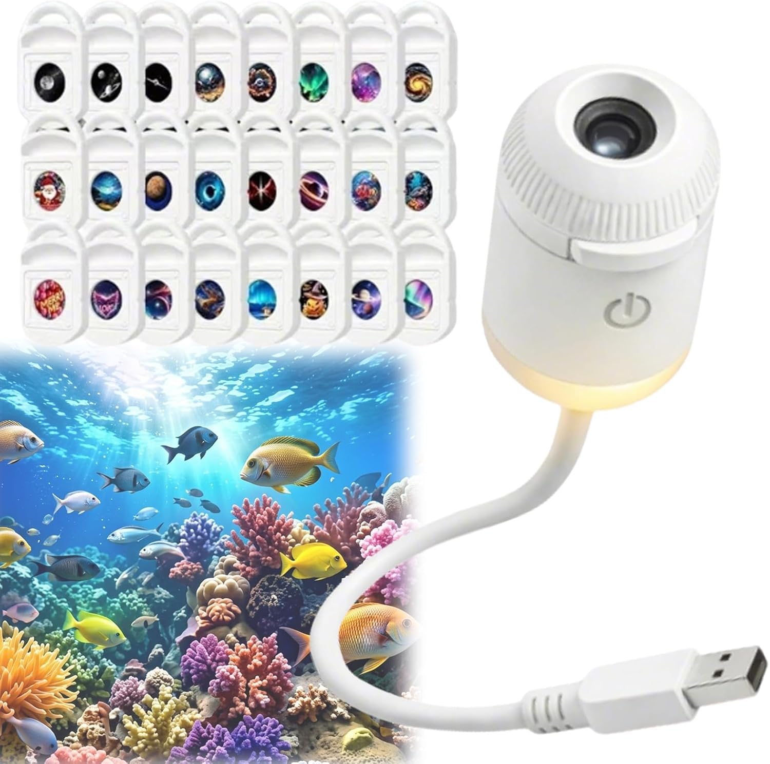HD Smart Dynamic 5D Holographic Night Light Projector, Plug and Play HD Star Projector, Adjustable 360° USB Galaxy & Moon Projectors Night Light for Bedroom Ceiling Car Roof (24film)
