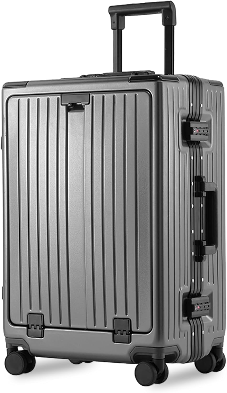 24 Inch Check-In Luggage Aluminum Frame Zipperless Luggage, Hard Shell Suitcase TSA Approved Checked Luggage, ABS+PC Lightweight Zipperless Suitcase with Spinner Wheels (Grey) Grey 24 inch