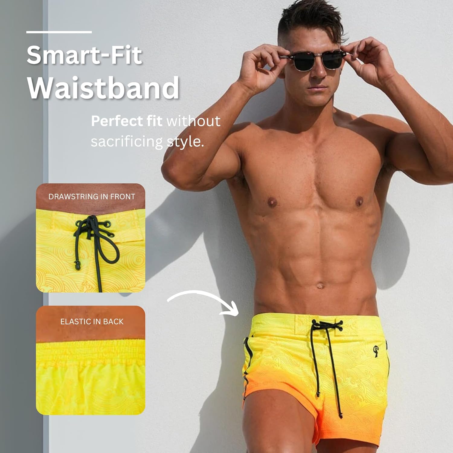 Tucann Men's Trunks 3" Compression Liner Quick Dry Zipper Pocket Chlorine Resistan 4 Way Stretch Faded Swim Shorts for Men Sunset