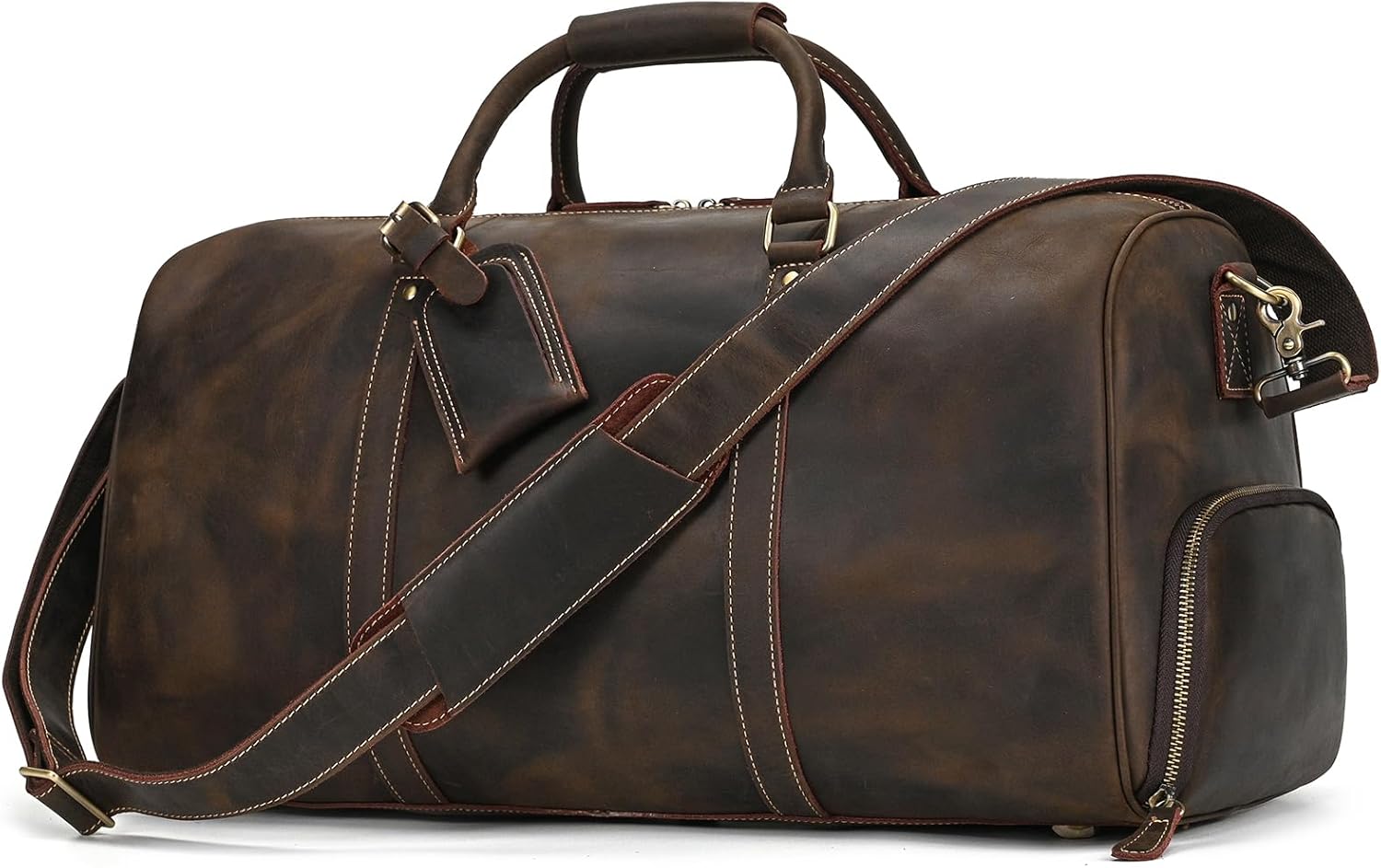 Leather Travel Duffle Bag with Shoe Pouch, Cabin Friendly Weekender Overnight Bags, Carry On Sports Gym Bag for Men Women