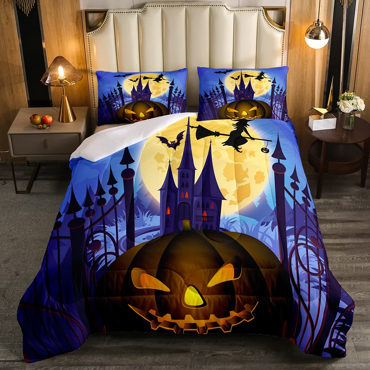 Set Biancheria Letto Halloween - Copripiumino King Size 230x220cm + 2 Federe, Microfibra Morbida, Tema Festivo