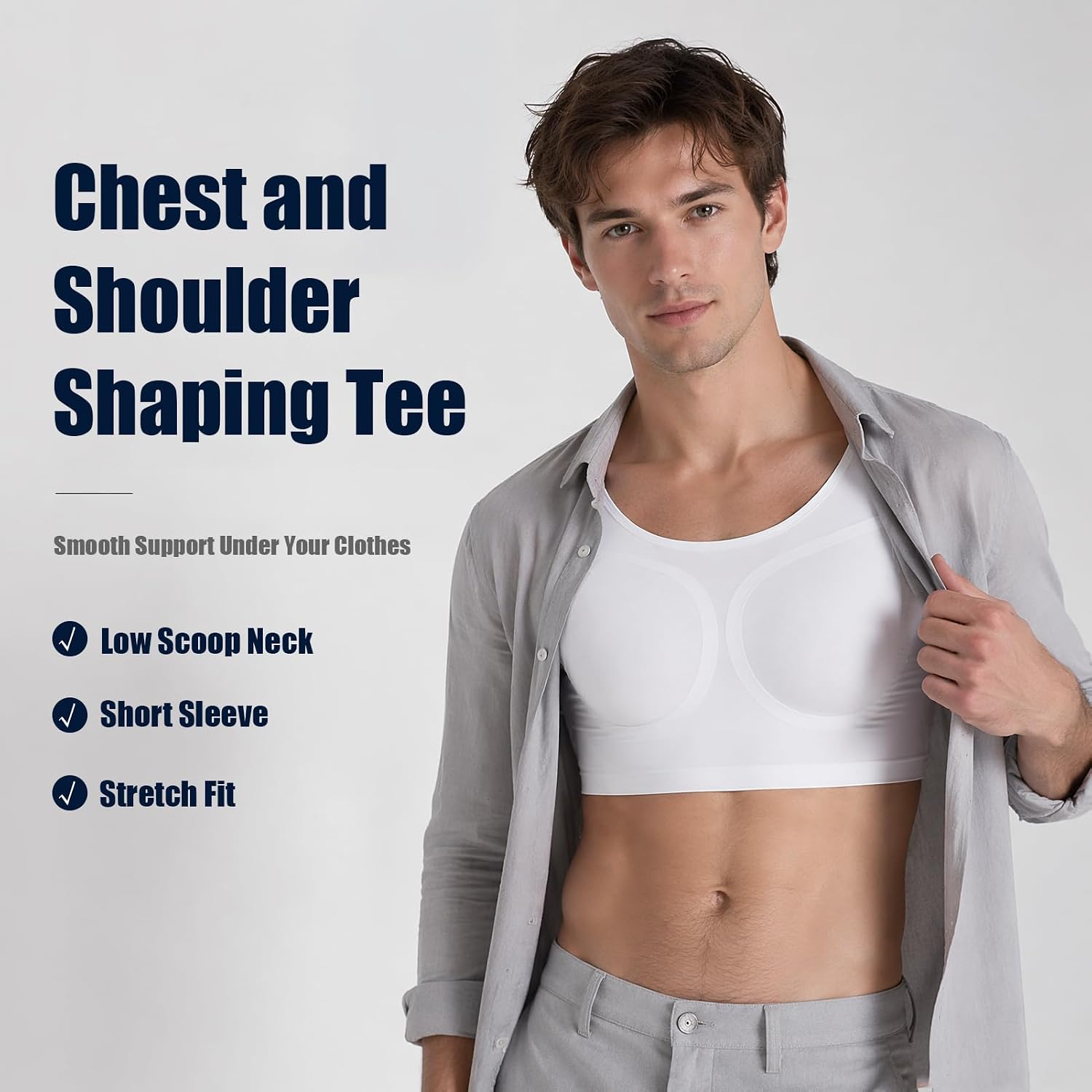 Fake Chest Muscle T-Shirt for Men, Breathable Shaper Strong Chest Shoulder Muscle Padded Underwear