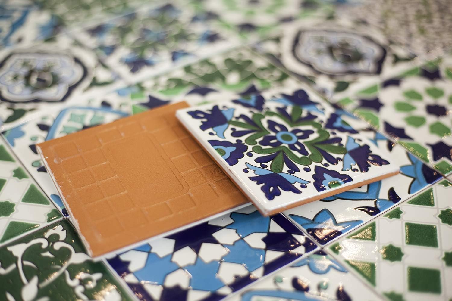Cerames Moroccan Ceramic Tiles 4x4 - 50 Coloured Wall Tiles with Oriental Geometric Motif - Glossy, Water-Resistant, 5 mm Thick - 5.17 Sq Ft