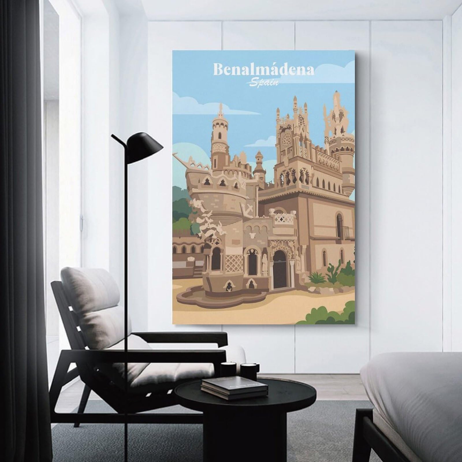 Junmoney Canvas Art Print Benalmadena Spain Castle, 20x30inch(50x75cm), for Feature Walls in Flats Or Modern Rooms, Wall Decor Suited to Curated Displays