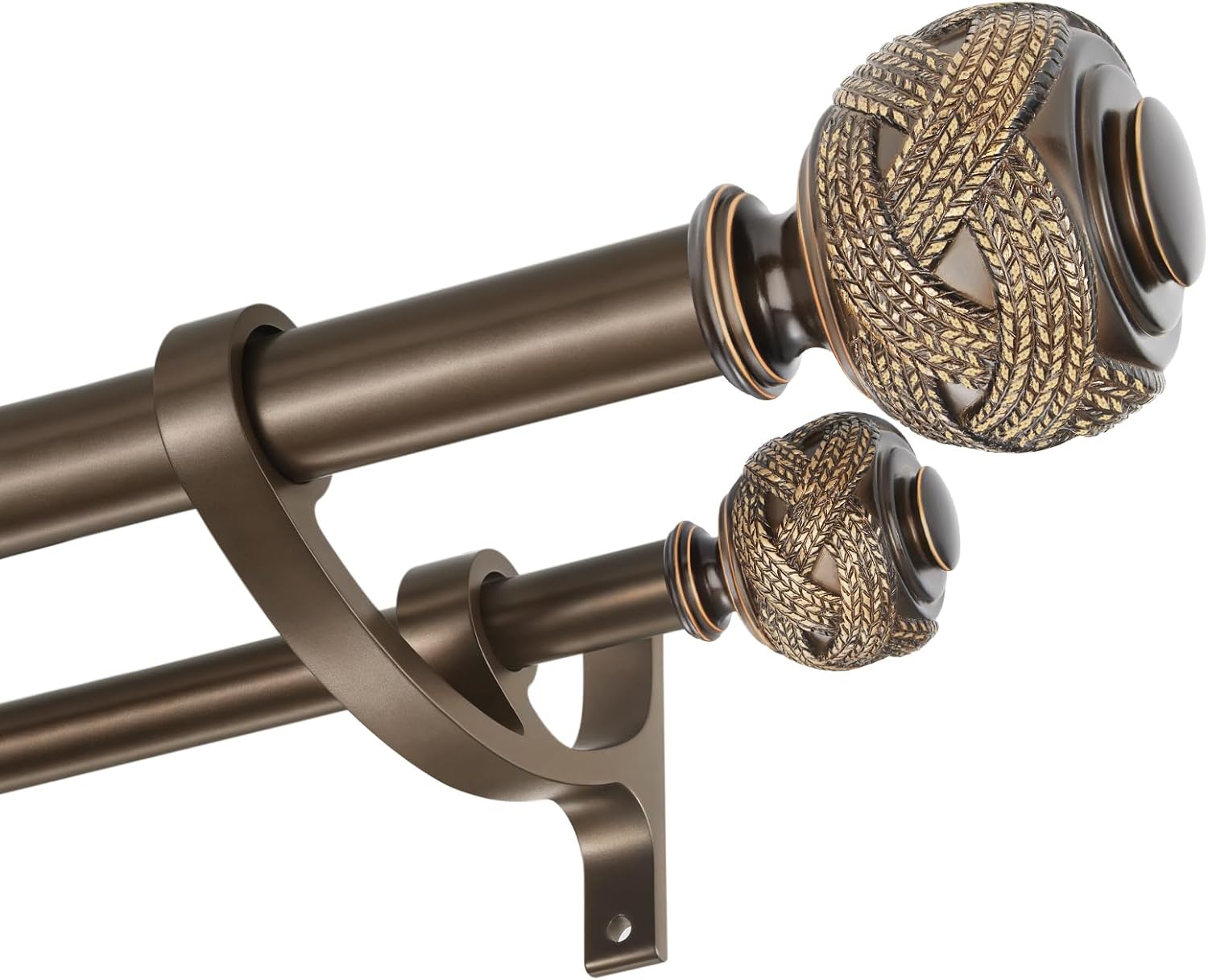 Double Curtain Rods 144 to 164 Inches, Antique Bronze Double Curtain Rods, Decorative Double Drapery Rod with Aluminum Alloy Brackets, Heavy Duty 1” Front and 5/8” Back Telescoping Double Windows Rod Antique Bronze 144-164"