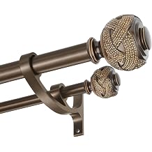 Antique Bronze Double Curtain Rods 72 to 144 Inches, Decorative Double Drapery Rod with Aluminum Alloy Brackets, Heavy Duty 1 Front and 5/8 Back Telescoping Double Windows Rod with Classic Finials