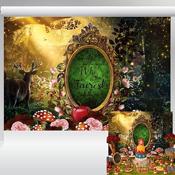 Fairy Tale Magical Forest Backdrop for Party Princess Theme Photo Background Mirror Mirror on the Wall Banner Girls Birthday Decorations 7x5 ft 16