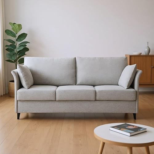 Sofá moderno de mediados de siglo de 3 asientos, 65.35 pulgadas de ancho, sofá de asiento profundo para sala de estar, sofá de tela para 3 personas,