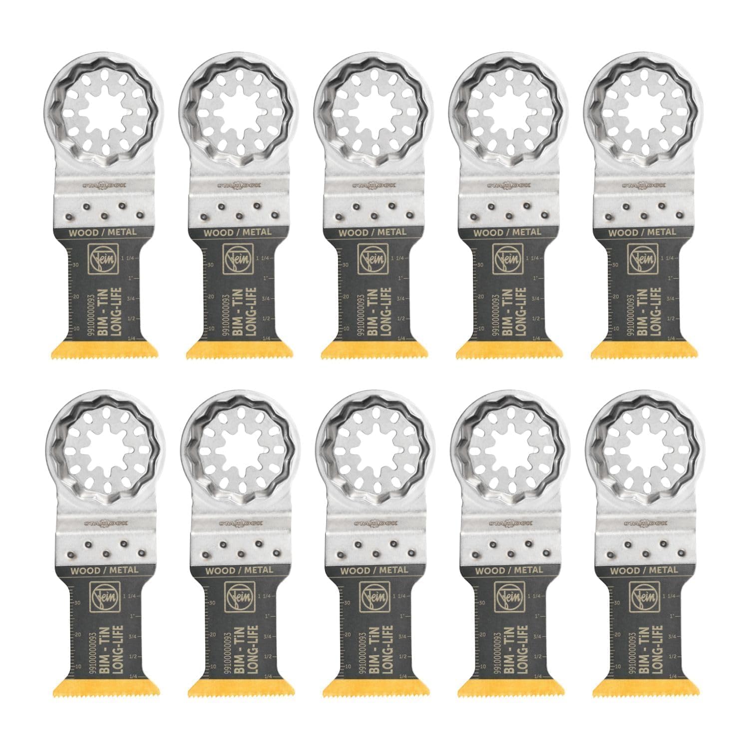 FEIN Sägeblatt E-Cut Long-Life Bi-Metall mit höhe Lebensdauer, Sägeblatt für Tiefeschnitte, Ve. 10 stk., Breite 35 mm, Länge 50 mm, Starlock Aufnahme, Titan beschichtetes Bi-Metall Sägeblatt