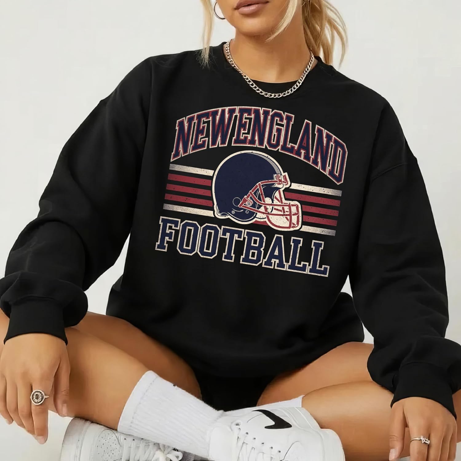 Distressed New England Football Vintage Style Crewneck Sweatshirt for Women Men – Retro Game Day Pullover - Image 4