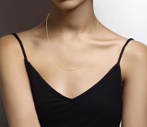 Miniatura 5 de Miabella 925 Sterling Silver or 18Kt Yellow Gold Over Silver Italian 1mm Adjustable Solid Thin Bolo Box Chain Necklace for Women Made in Italy