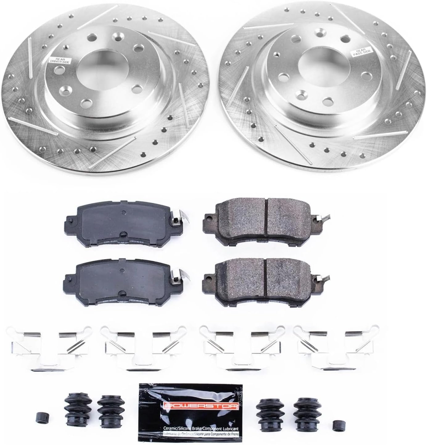 PowerStop Rear Brake Kit For Mazda CX-3 2016-18 - Drilled and Slotted Disc Rotors with Ceramic Brake Pads Replacement, K7741