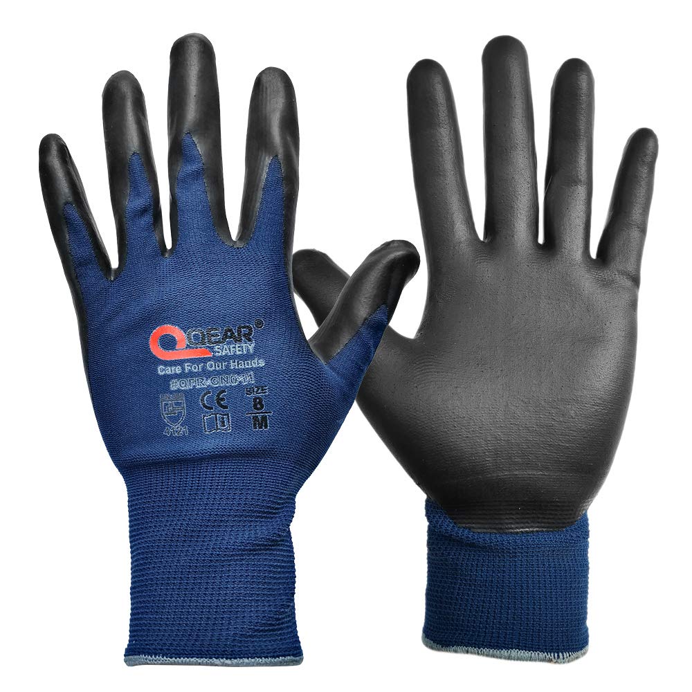 6 Paia Guanti Lavoro In Gomma Nitrilica QearSafety - Palmo Rivestito Microschiuma, Touchscreen, Traspiranti, Taglia XL Grigio