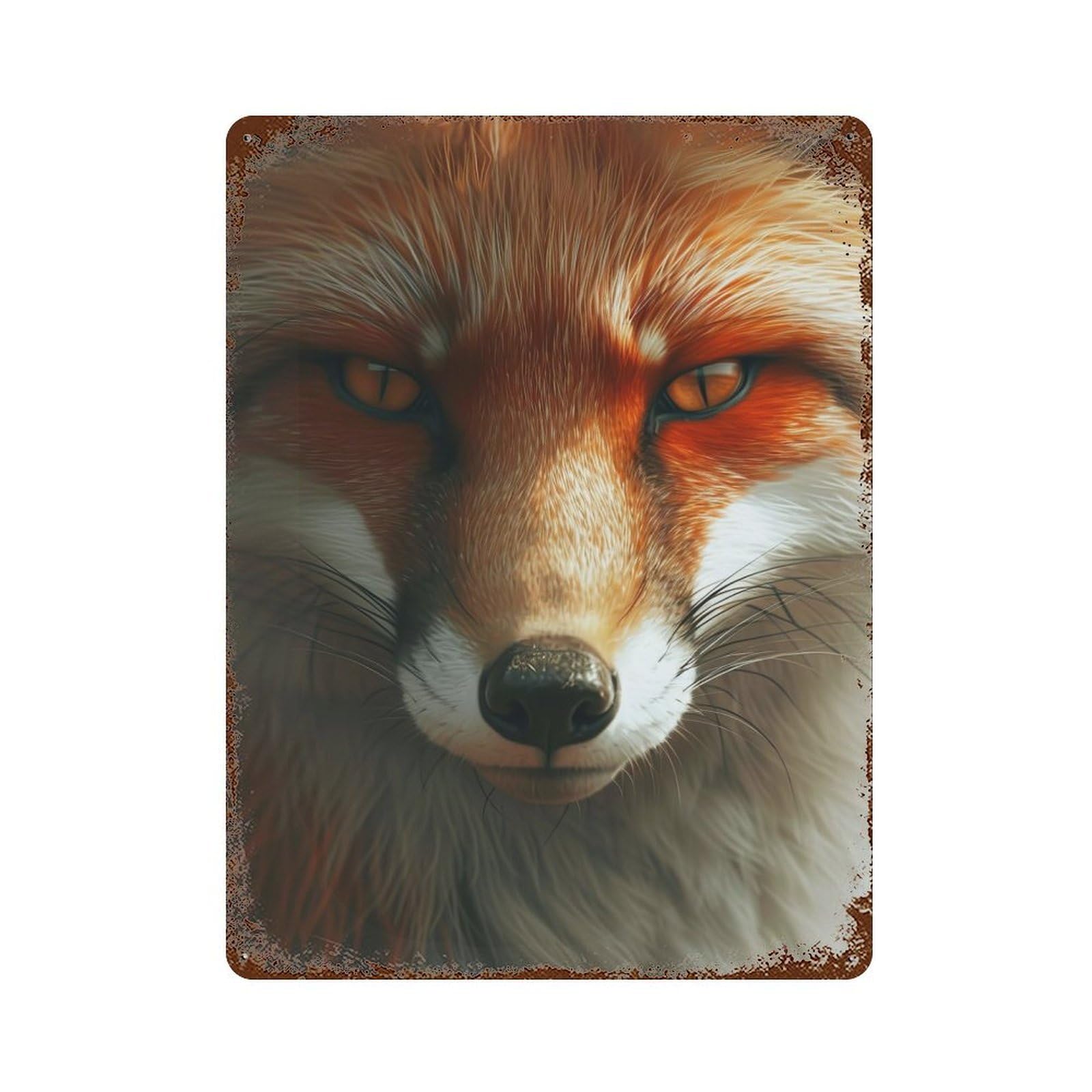 Vintage Rust Metal Sign with Red Fox Design 15.7"x11.8", for Garage, Bar And Workshop Decor, Retro Wall Decor