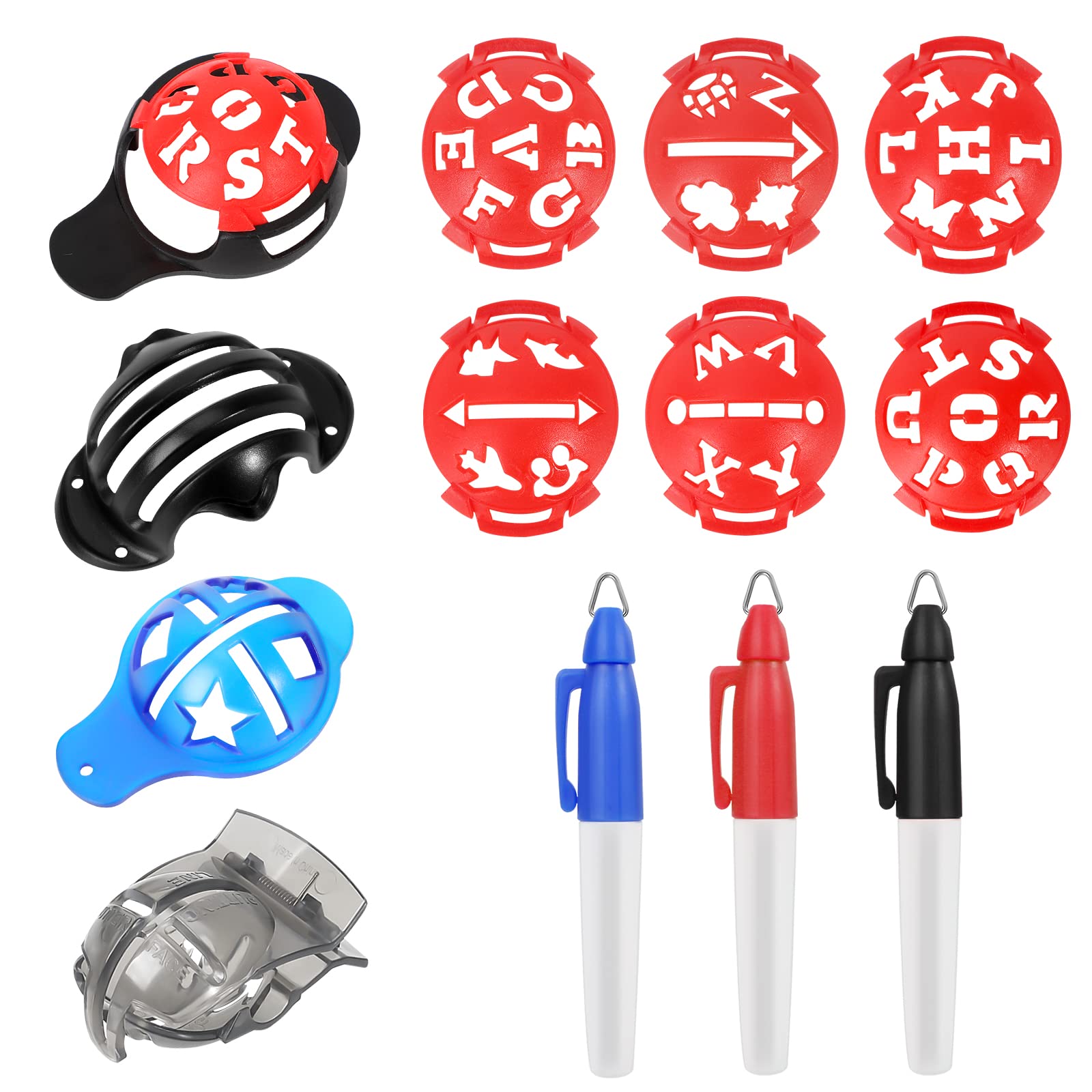 Golf Ball Line Marker Kit Set of 12 Stencils Pens Putting Aid Red