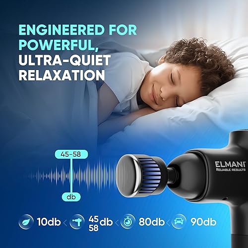 Vista 3 de ELMANI Pistola de masaje, 30 ajustes de velocidad, 2800 RPM, terapia de calor y frío, 6 cabezales de masaje, batería de 6 horas, color negro