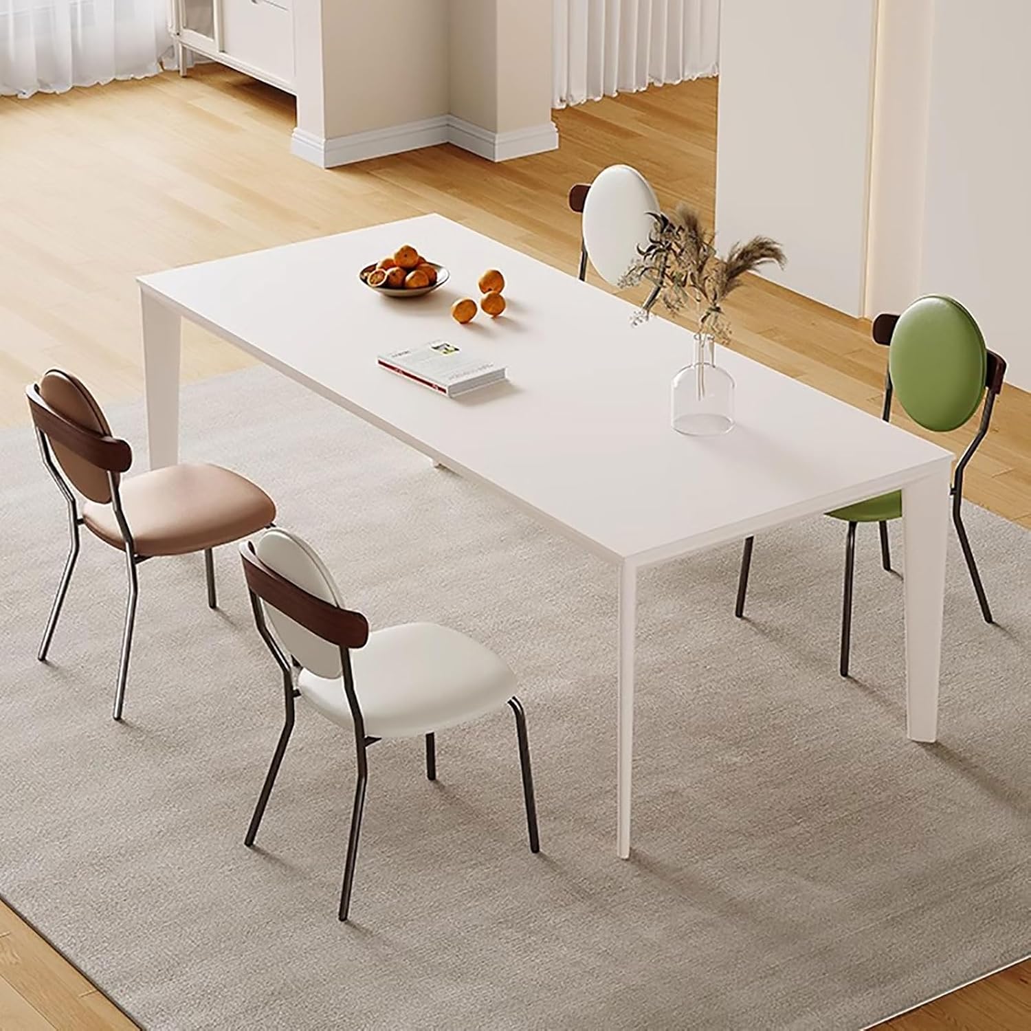 Modern Accent Dining Chairs, Leather Vanity Stool Chair, Living Room Chairs with Metal Legs, Ergonomic Backrest Office Chair, for Bedroom/Beauty Room/Living Room (Color : White)
