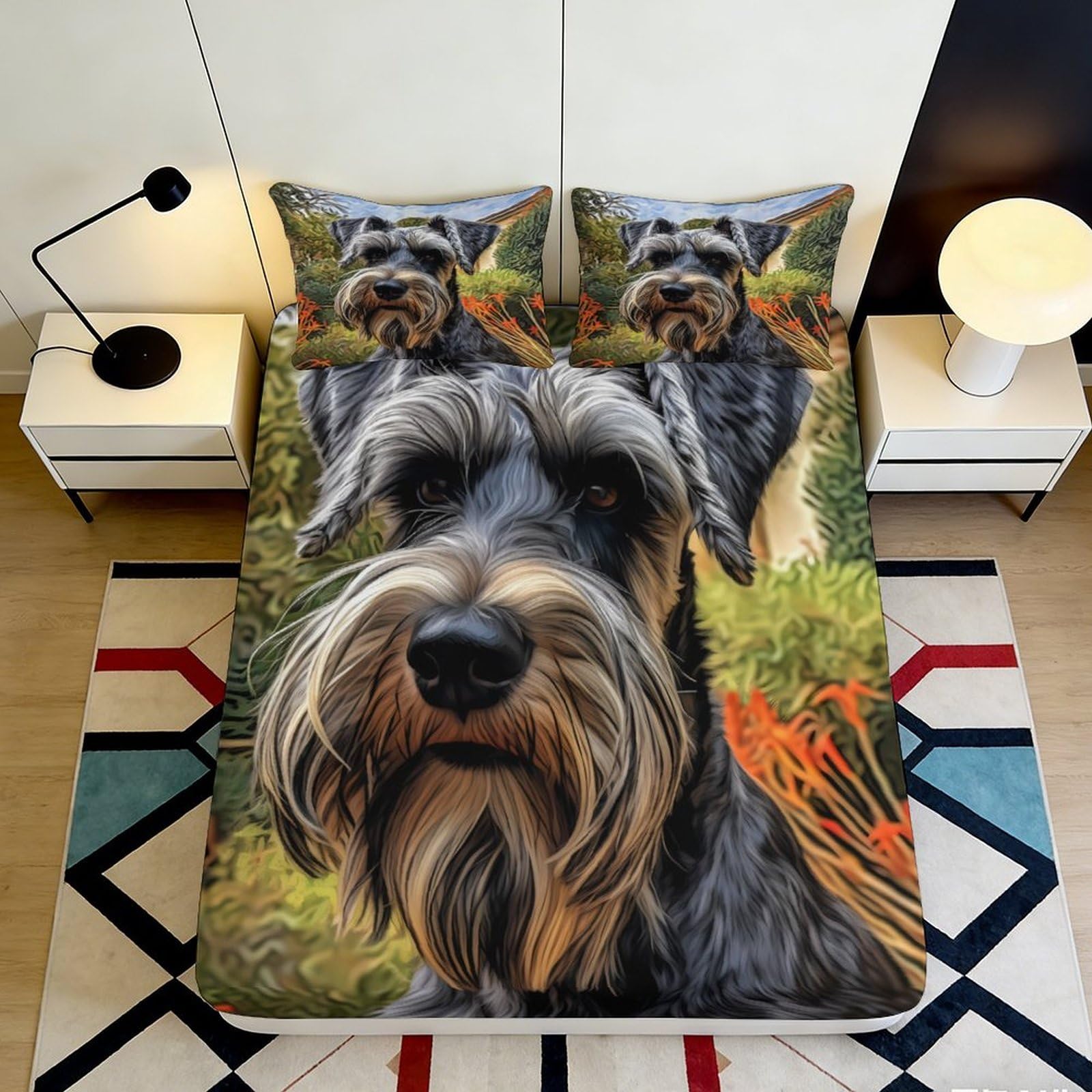 Pnayamiorkfel Style-9 3D Printed Schnauzer Dog Fitted Sheet Microfiber Soft Bed Cover For Bedroom Guest Room Mattress Protector Decor 90X200x25cm
