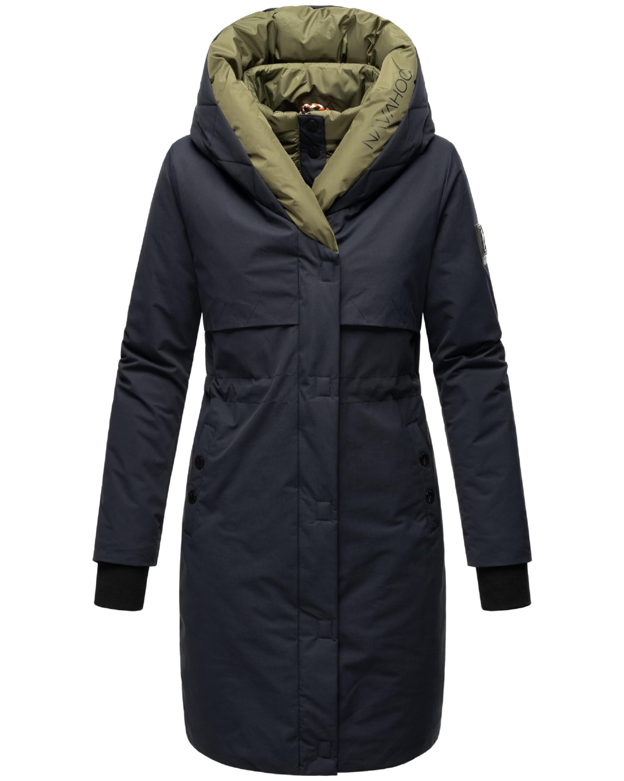 Navahoo Women's Navy Snowelf Long Warm Winter Quilted Jacket With Hood And Magnetic Elements Xs - Xxl, L